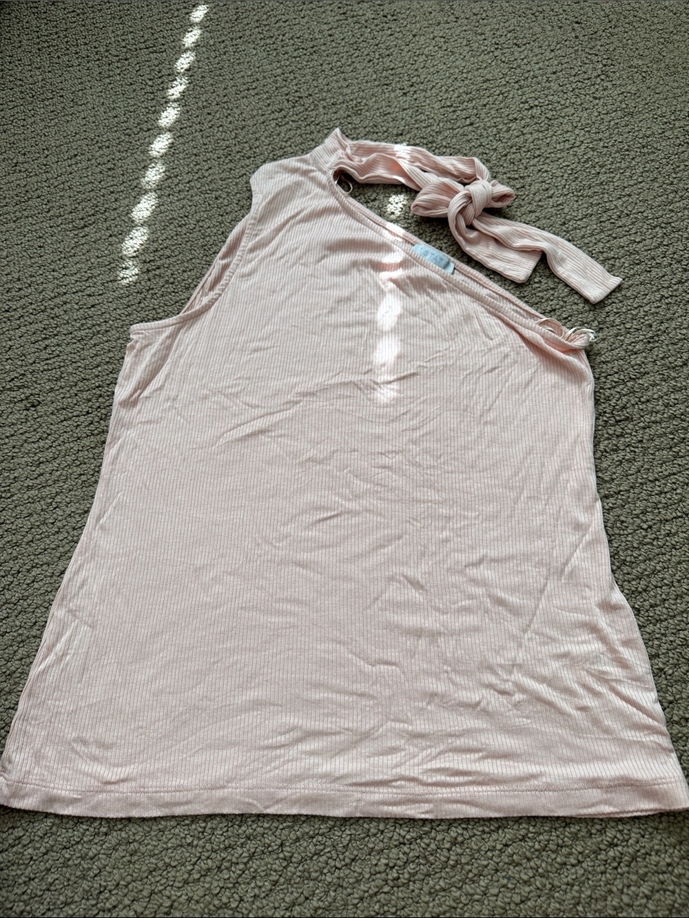 STATE One-Shoulder Ribbed Tank Top in Light Pink with Tie
